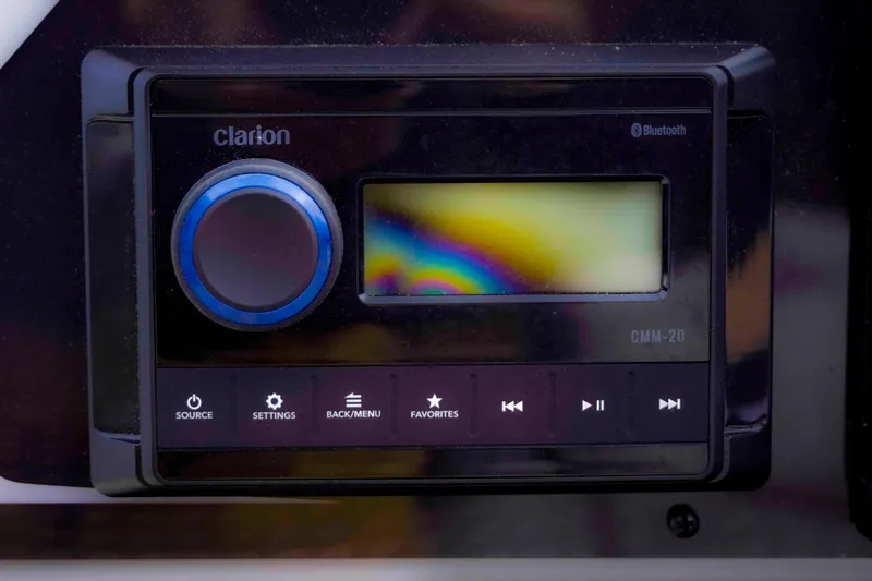 Slide: The Image of Clarion CMM-20 Bluetooth stereo system in SunCatcher Fusion 322RC, 2025 model. - 15