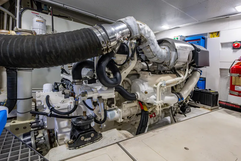 Slide: The Image of Engine room of 2020 Galeon 550 Fly yacht, showcasing advanced machinery and equipment. - 42