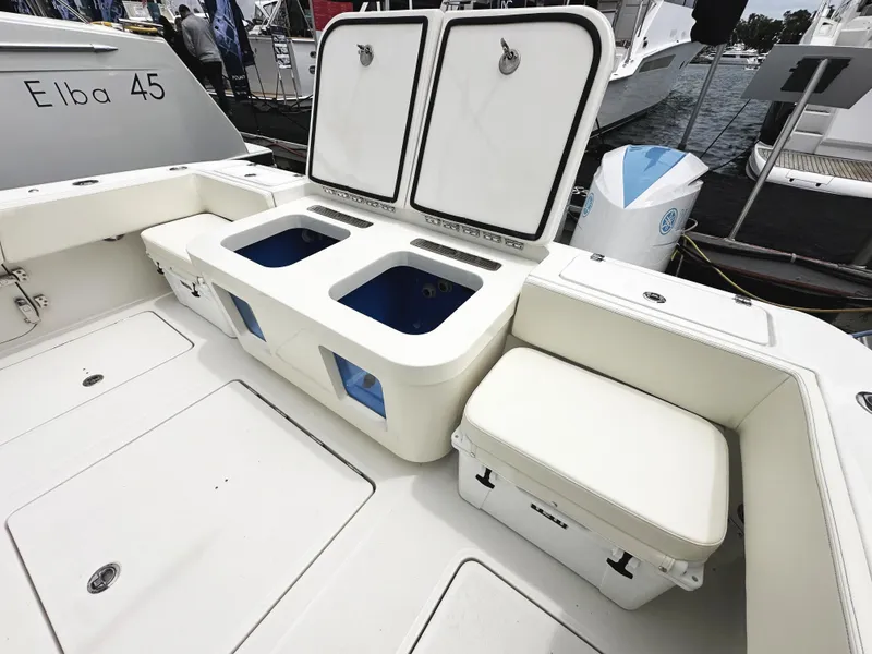 Slide: The Image of 2018 HCB 39 Speciale boat deck with storage compartments and seating. - 16