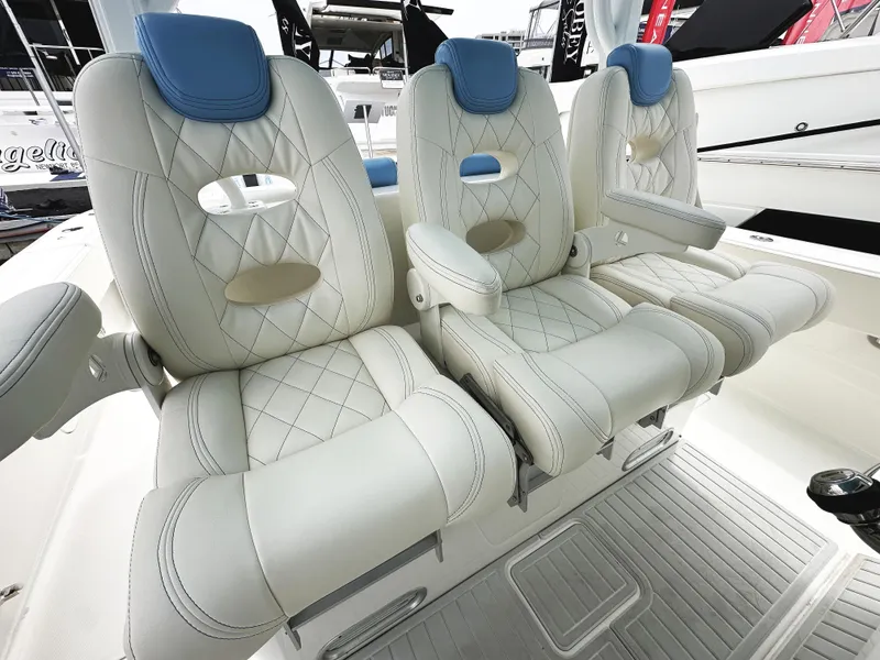 Slide: The Image of Luxurious seating on 2018 HCB 39 Speciale boat with quilted upholstery and armrests. - 23