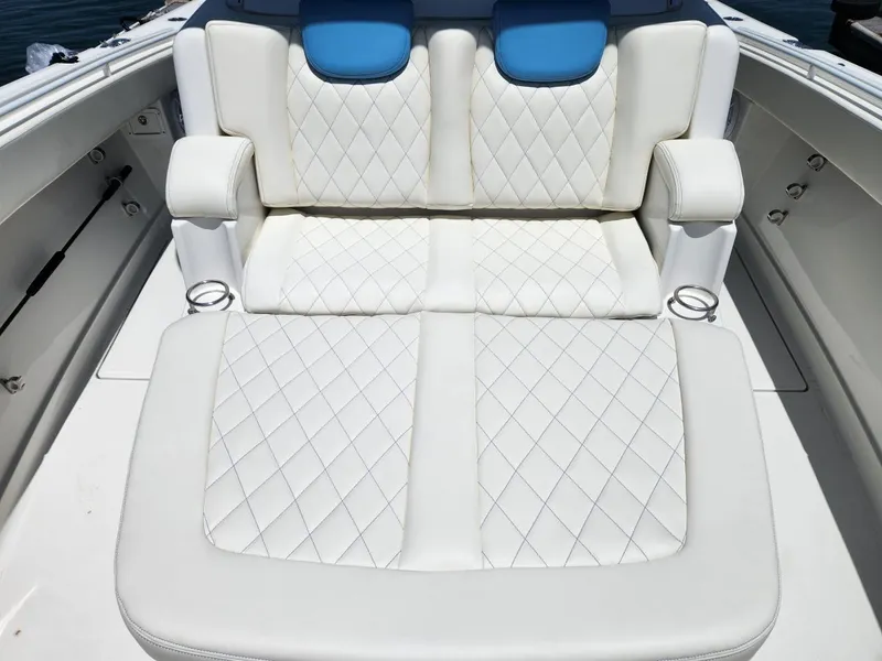 Slide: The Image of Luxurious white seating on 2018 HCB 39 Speciale boat with quilted design. - 29
