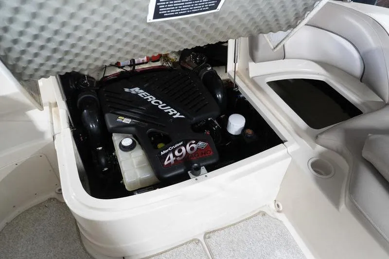 Slide: The Image of Engine compartment of a 2002 Sea Ray 270 Sundeck with Mercury MerCruiser 496 engine. - 27
