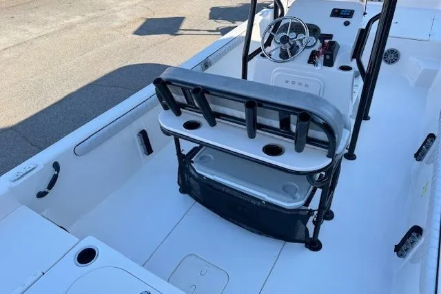 Slide: The Image of 2026 Carolina Skiff 21 LS boat interior with steering console and seating. - 10