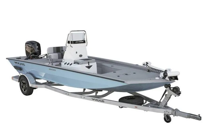 Slide: The Image of Manufacturer Provided Image: 2026 Vexus Defender 201 boat on trailer, sleek design, light blue color. - 44