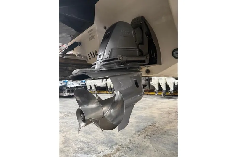 Slide: The Image of Close-up of a 2013 Chaparral 277 SSX boat propeller and drive system. - 15