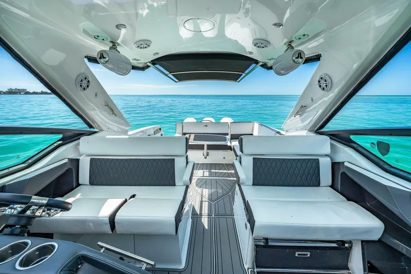 Slide: The Image of Luxurious interior of 2023 Monterey 350 Sport Yacht with ocean view. - 20