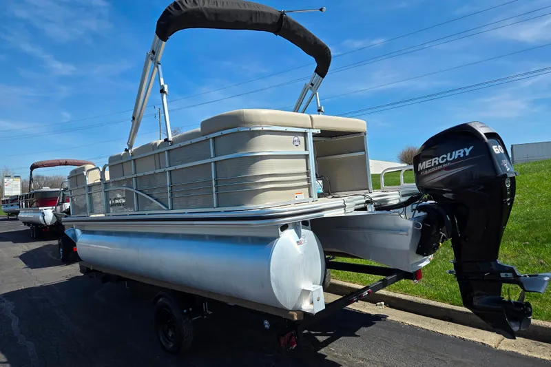 Slide: The Image of 2016 Lowe SS 190 pontoon boat with Mercury 60 outboard motor on trailer. - 3