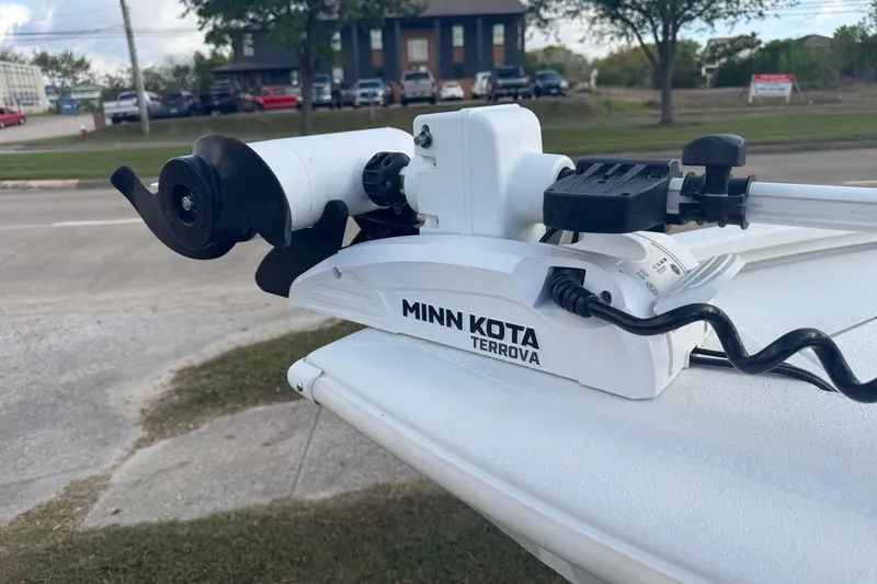 Slide: The Image of Minn Kota Terrova trolling motor mounted on 2022 Avid 19 FS boat. - 3