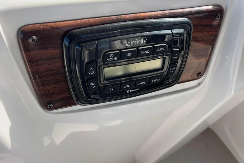 Slide: The Image of Infinity stereo system on 2015 Avalon Catalina Cruise boat dashboard. - 43