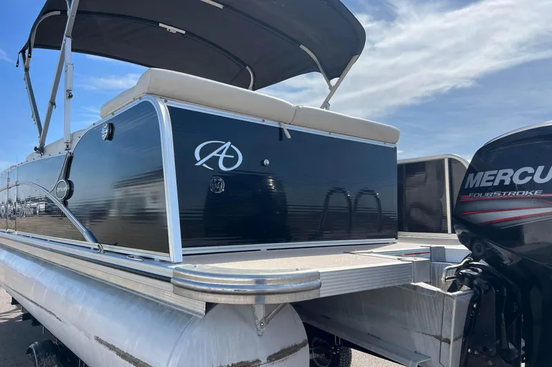 Slide: The Image of 2015 Avalon Catalina Cruise pontoon boat with Mercury FourStroke engine under a clear sky. - 8