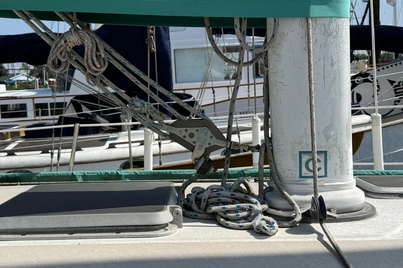 Slide: The Image of Close-up of Catalina 36 sailboat rigging and mast, 1987 model, docked at marina. - 4