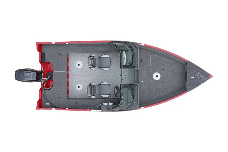 Slide: The Image of Manufacturer Provided Image: 2025 Lund 1650 Angler Sport boat, top view, red exterior, dual seats, spacious deck. - 5