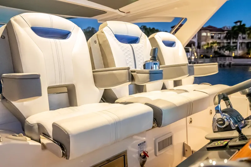 Slide: The Image of Luxurious seating on 2019 Tiara Yachts 38 LS, featuring elegant design and premium materials. - 11