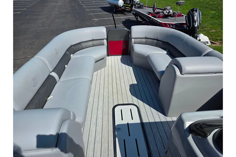 Slide: The Image of 2018 Misty Harbor 2585 Biscayne Bay CU pontoon boat with spacious seating and sleek design. - 24