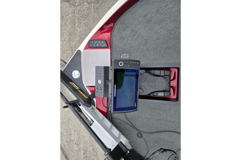 Slide: The Image of 2018 Ranger Z520 Comanche Cup-Equipped boat dashboard with electronics and foot pedal. - 18