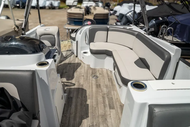 Slide: The Image of Interior of a 2018 Crest Calypso 190 SL boat with gray seating. - 5
