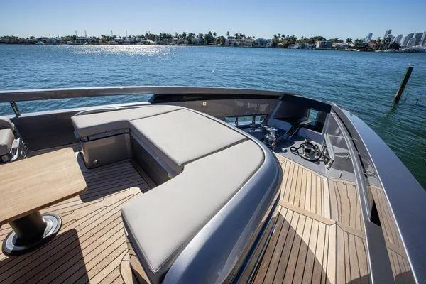 Slide: The Image of Luxurious 2025 Pershing GTX 80 yacht deck with seating and ocean view. - 15