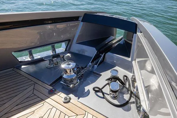 Slide: The Image of Bow of 2025 Pershing GTX 80 yacht with sleek design and modern fittings. - 16