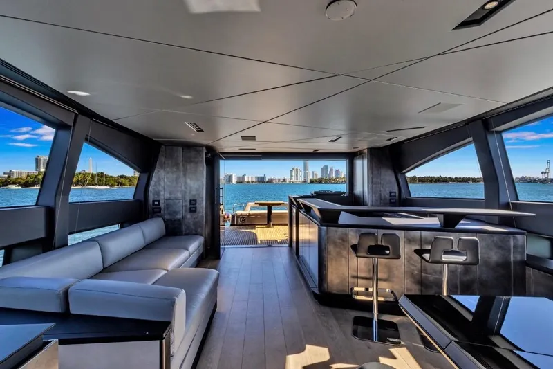 Slide: The Image of Luxurious interior of 2025 Pershing GTX 80 yacht with panoramic ocean views. - 26