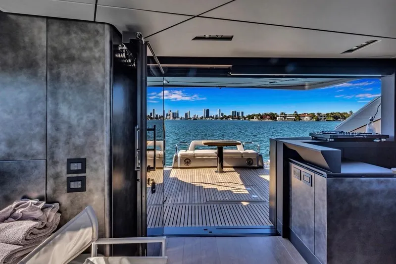 Slide: The Image of Luxurious interior of 2025 Pershing GTX 80 yacht with stunning ocean view. - 28