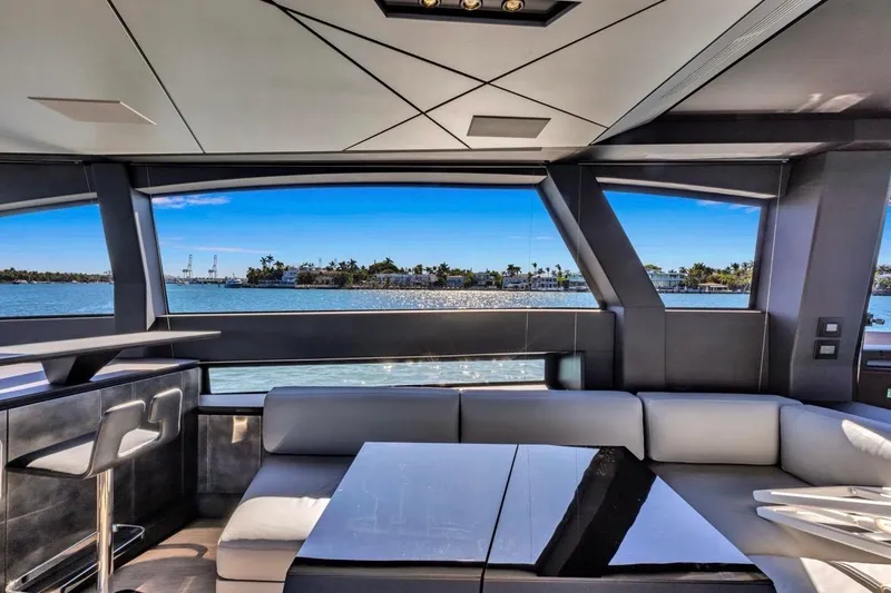 Slide: The Image of Luxurious interior of 2025 Pershing GTX 80 yacht with ocean view. - 38