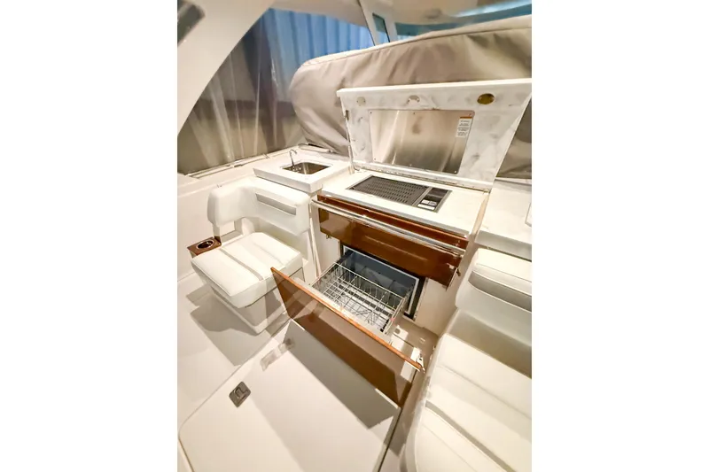 Slide: The Image of Luxurious interior of 2025 Tiara Yachts 38 LS featuring modern amenities and seating. - 5