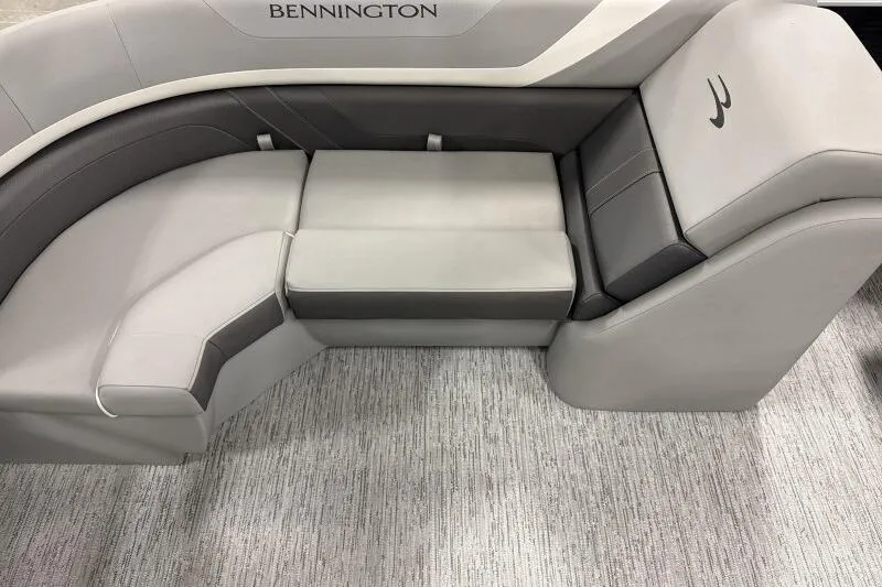 Slide: The Image of 2026 Bennington 22SXSR boat seating, featuring elegant gray upholstery and modern design. - 12