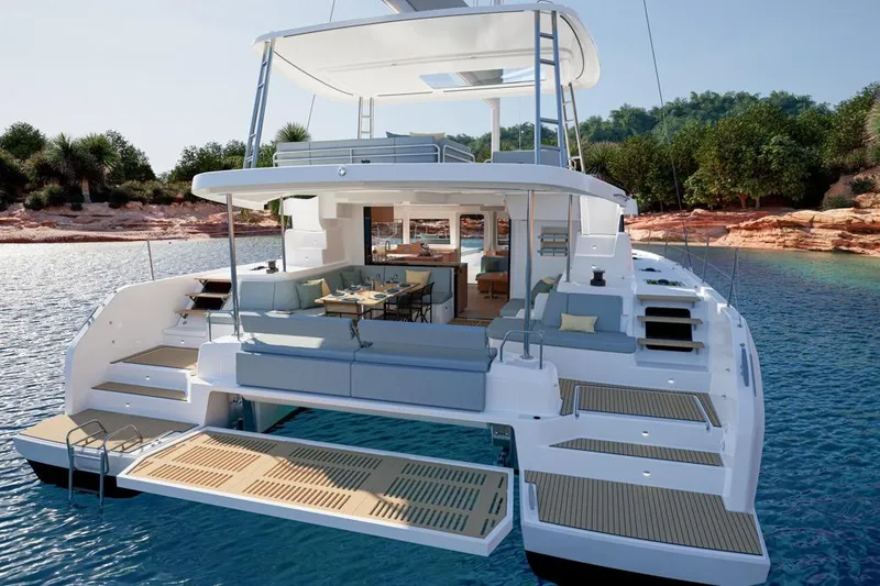 Slide: The Image of Luxurious 2026 Lagoon 47 yacht on tranquil waters. - 4
