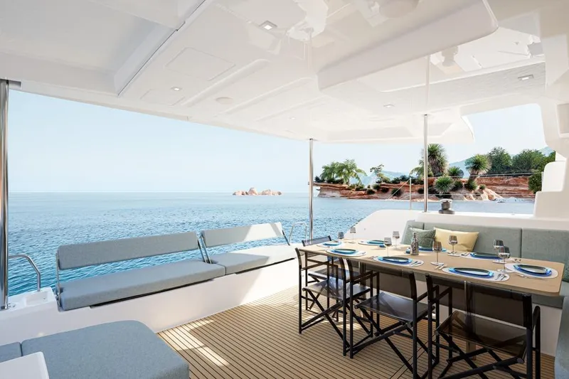 Slide: The Image of Luxurious interior of Lagoon 47 yacht, 2026 model, with ocean view. - 6