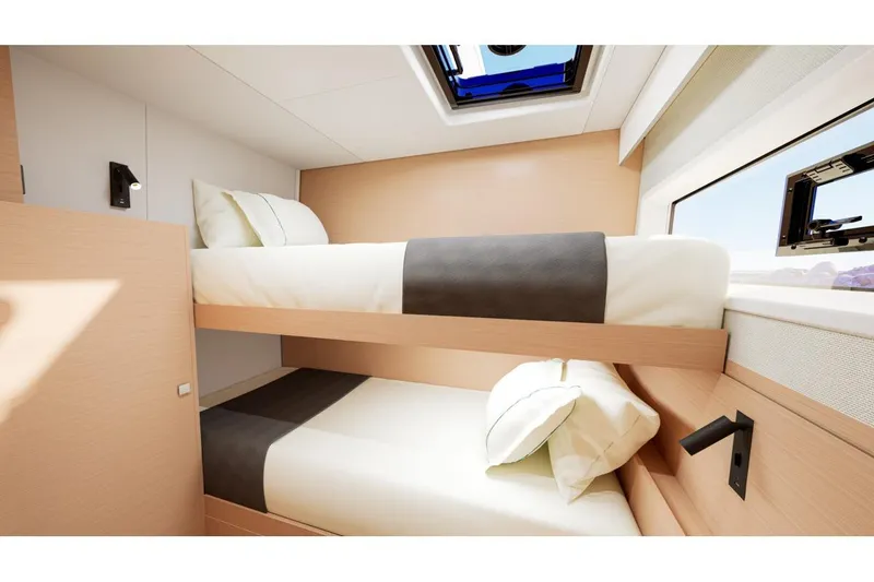Slide: The Image of Interior of Lagoon 47, 2026, featuring bunk beds and modern design. - 18