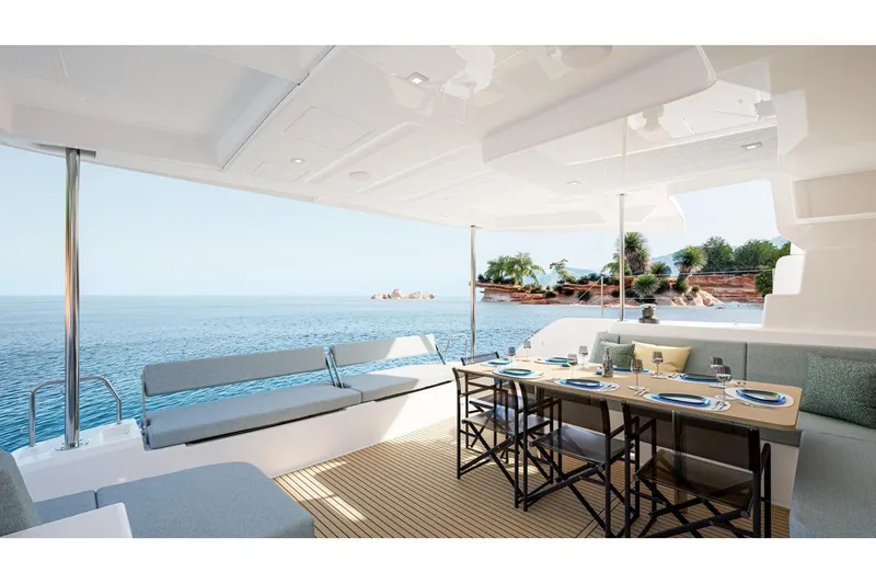Slide: The Image of Luxurious interior of Lagoon 47 yacht, overlooking the sea. - 6