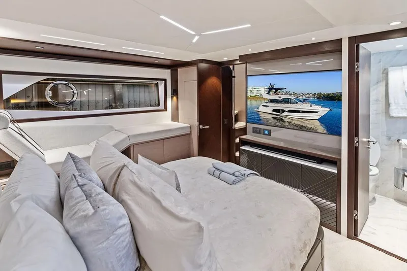 Slide: The Image of Luxurious interior of 2021 Sunseeker Manhattan 68 yacht with elegant bedroom and modern amenities. - 64
