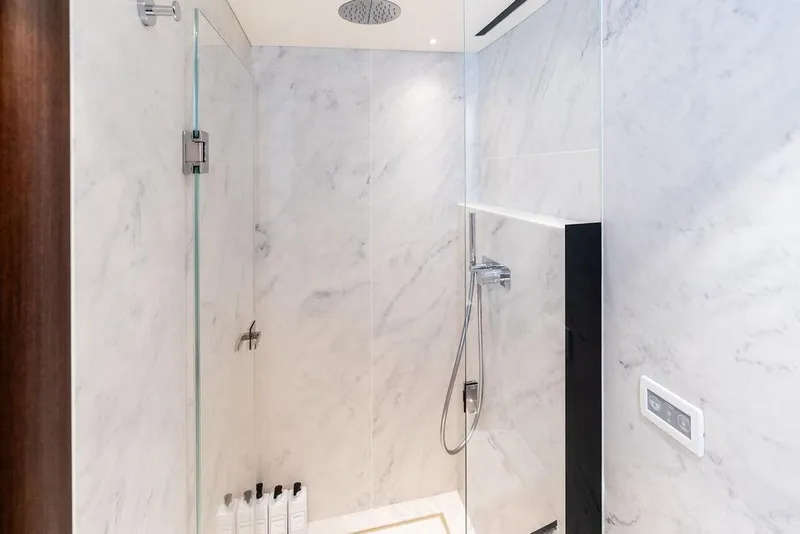 Slide: The Image of Luxurious marble shower in 2021 Sunseeker Manhattan 68 yacht bathroom. - 67