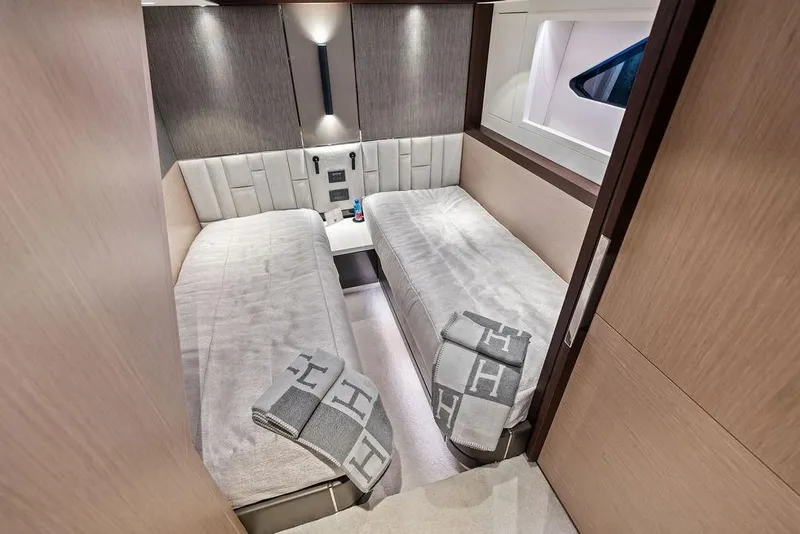 Slide: The Image of Luxurious twin cabin interior of 2021 Sunseeker Manhattan 68 yacht. - 70