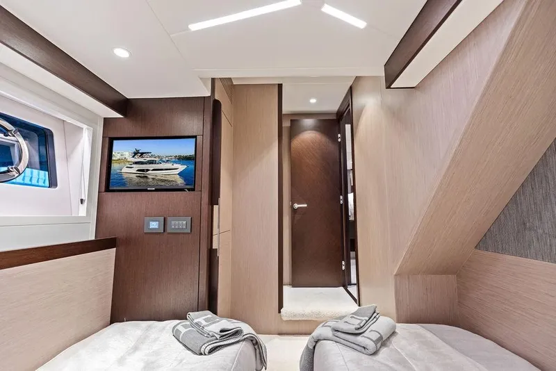Slide: The Image of Luxurious interior of 2021 Sunseeker Manhattan 68 yacht cabin with modern amenities. - 71