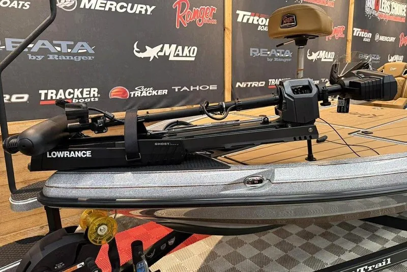 Slide: The Image of 2026 Ranger Z520R Ultra boat with Lowrance Ghost trolling motor on display. - 9