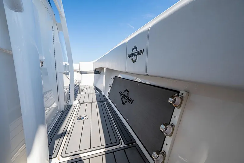 Slide: The Image of 2020 Fountain 38 Center Console boat interior with sleek design and branded details. - 8