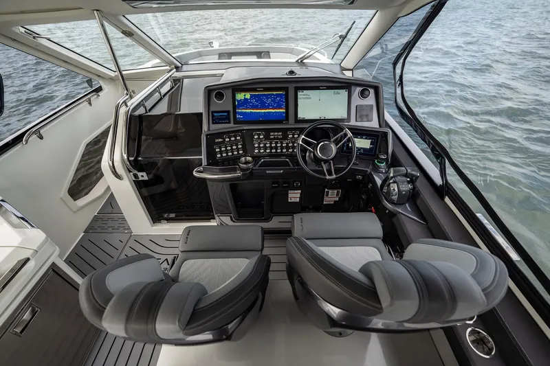 Slide: The Image of Interior cockpit of 2023 Galeon 325 GTO yacht with advanced navigation system. - 42