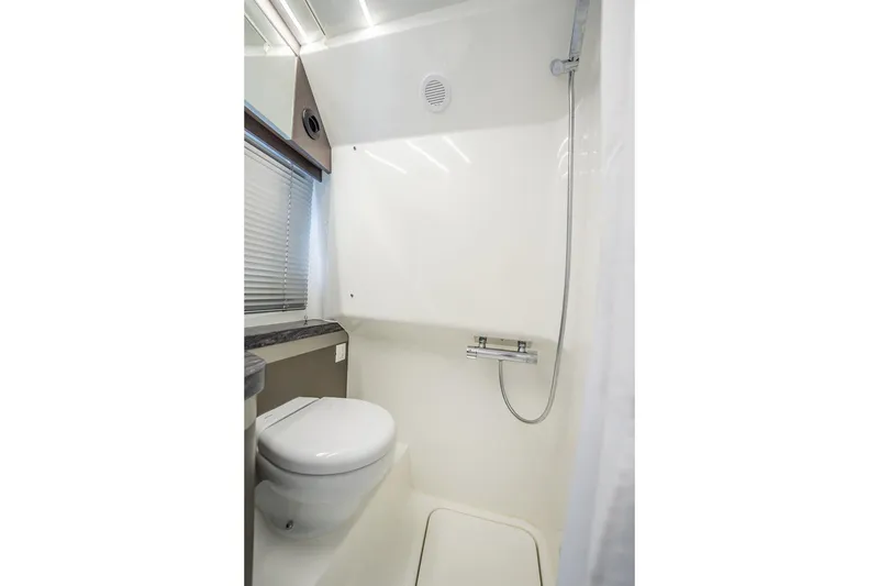 Slide: The Image of 2023 Galeon 325 GTO yacht bathroom with modern shower and toilet. - 55