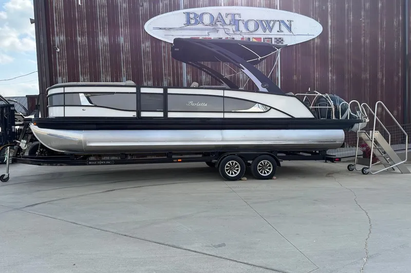 The Image of 2022 Barletta LUSSO 25UEA pontoon boat on trailer at Boat Town dealership. - 0