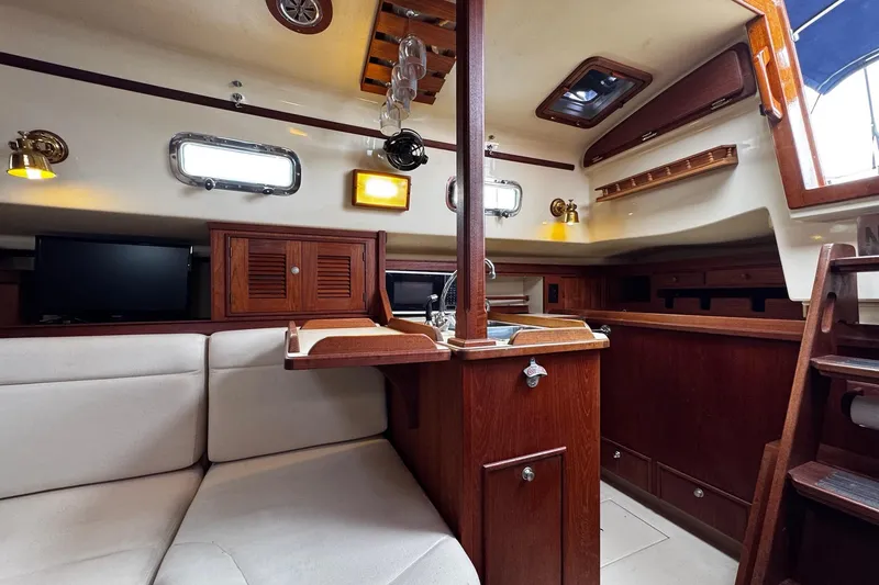 Slide: The Image of Stainless steel stove with two burners on a 1998 Island Packet 350 yacht. - 24