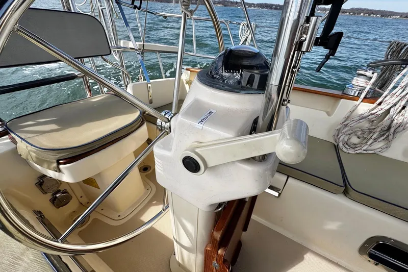 Slide: The Image of Sailing yacht Island Packet 350, 1998, with winch and ropes on deck. - 69