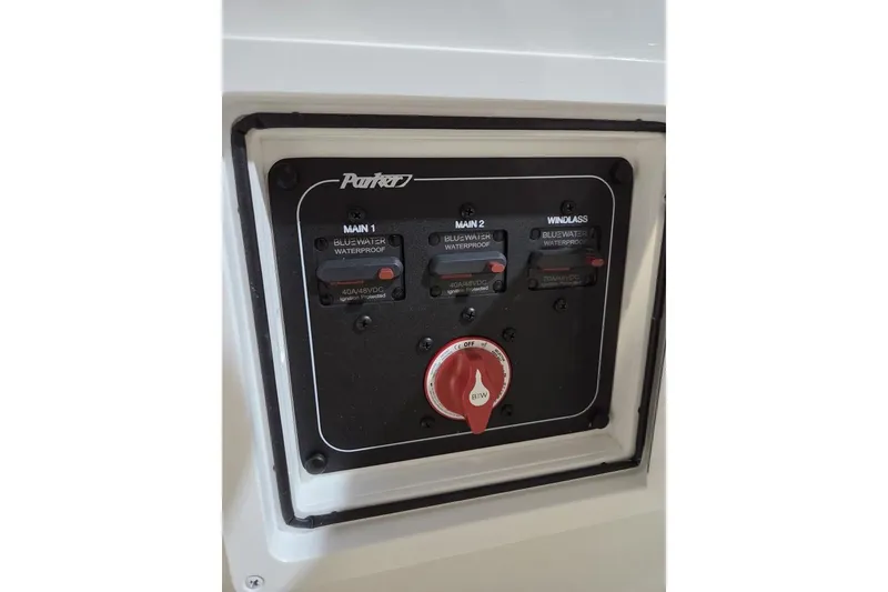 Slide: The Image of Control panel of 2026 Parker 247 Explorer boat with waterproof switches. - 6