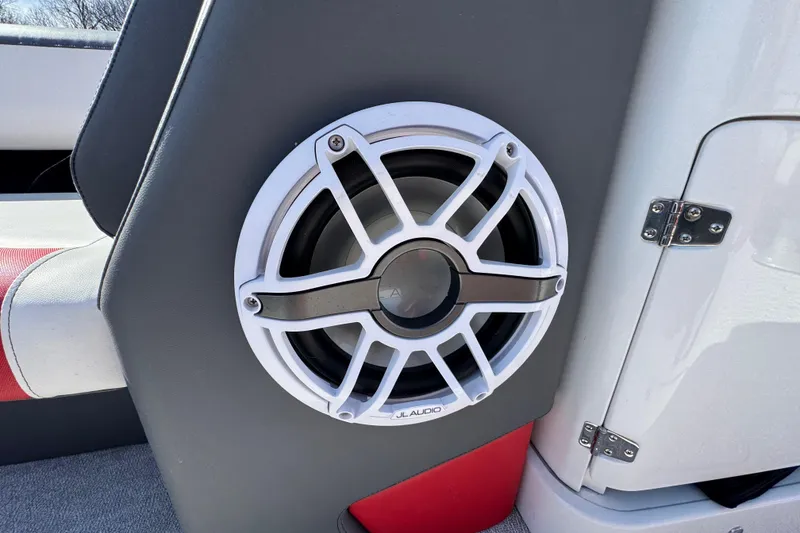 Slide: The Image of Speaker system on 2024 Trifecta 25ULE SS boat, featuring JL Audio marine speaker. - 87