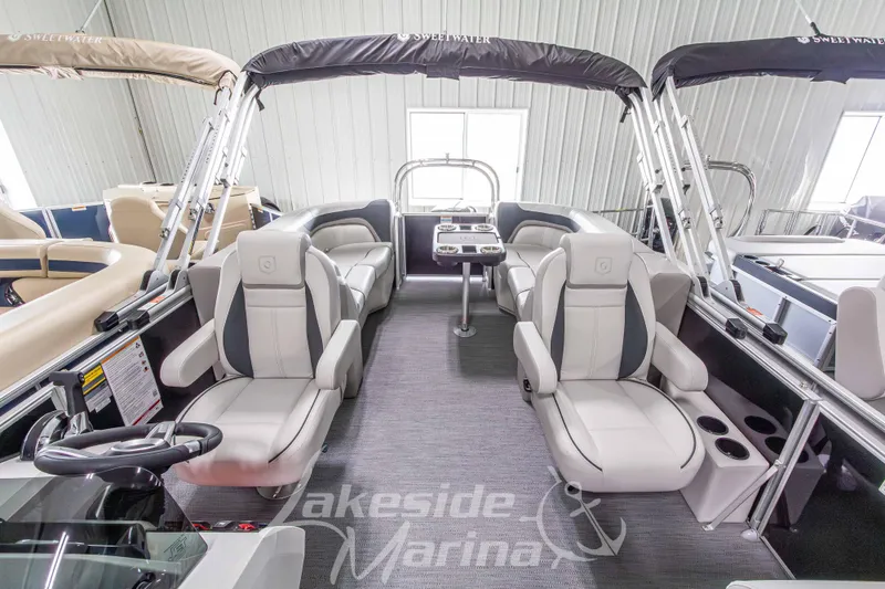 Slide: The Image of Interior of 2026 Godfrey Sweetwater 2286 SBC pontoon boat with luxurious seating. - 11