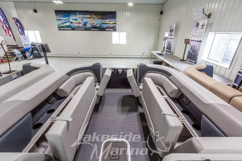 Slide: The Image of Interior view of 2026 Godfrey Sweetwater 2286 SBC pontoon boat at Lakeside Marina showroom. - 8
