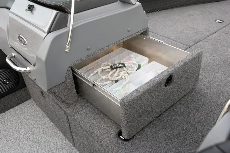 Slide: The Image of Manufacturer Provided Image: 2019 Lund 2175 Pro-V boat storage drawer with fishing gear. - 13