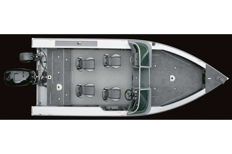 Slide: The Image of Manufacturer Provided Image: Top view of a 2019 Lund 2175 Pro-V fishing boat with four seats and dual outboard motors. - 14