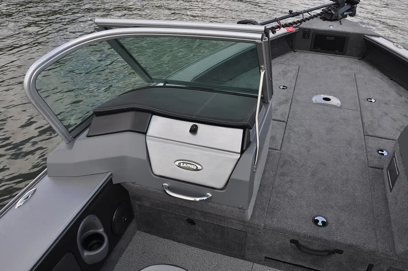 Slide: The Image of Manufacturer Provided Image: 2019 Lund 2175 Pro-V boat interior with windshield and storage compartments. - 9