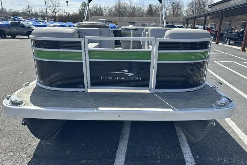 Slide: The Image of 2020 Bennington 21 SL pontoon boat in parking lot, rear view. - 4